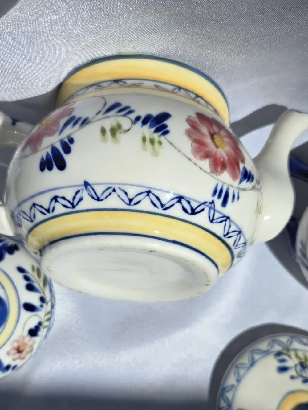Vintage Hand-Painted Floral Porcelain Teapot & Covered Dish Set Unmarked